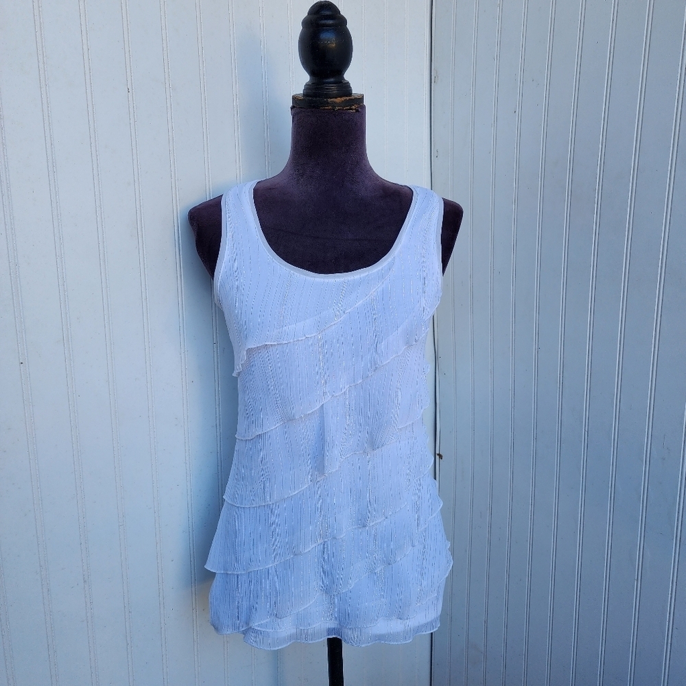 WHBM White House Black Market Layered Ruffle Sleeveless Tank Top Stretch Sz XS
